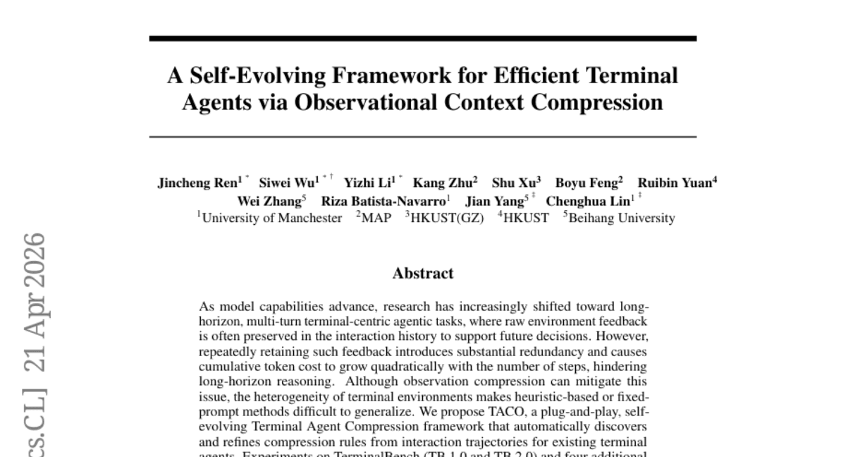 A Self-Evolving Framework for Efficient Terminal Agents via Observational Context Compression