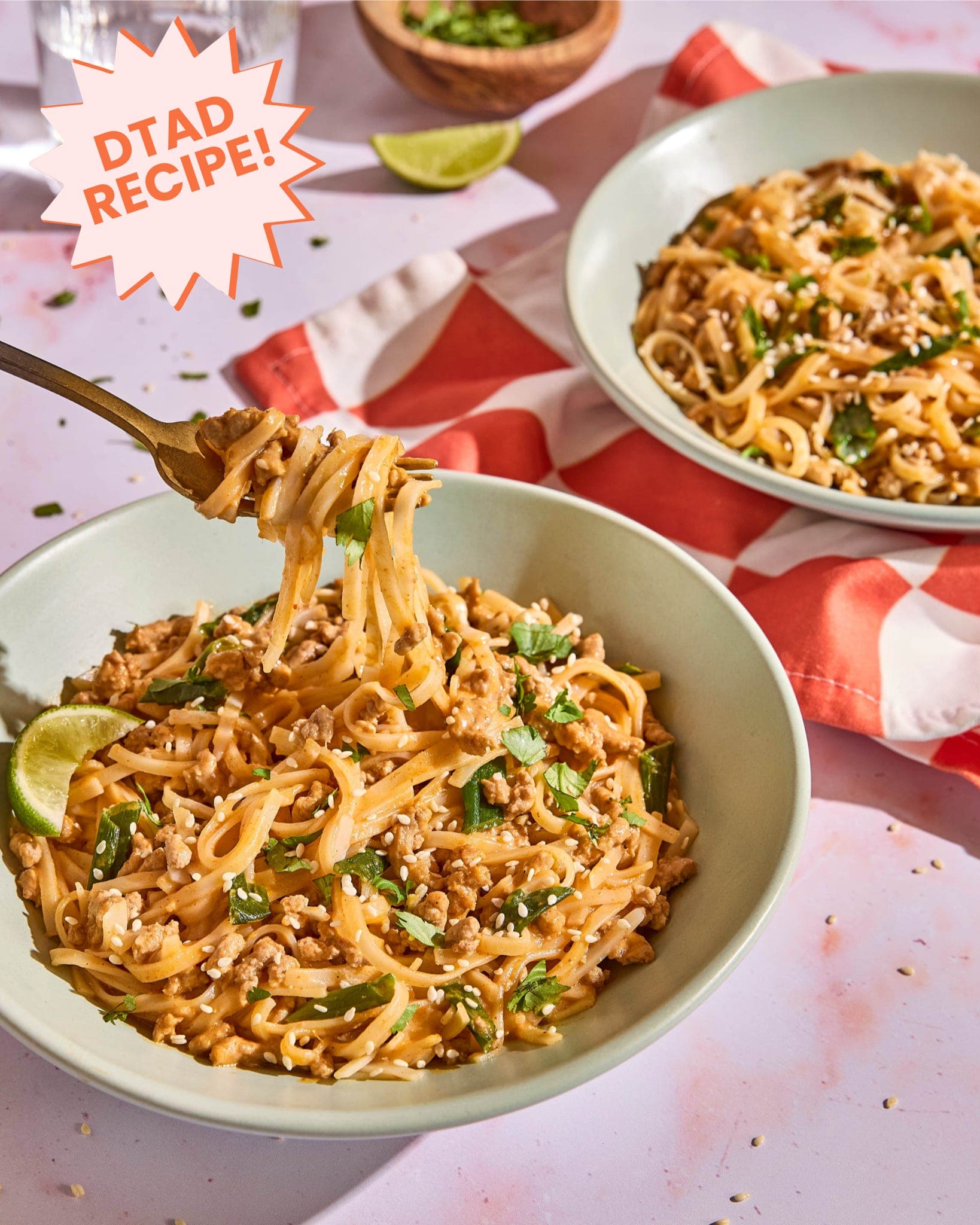 red curry noodles with sautéed green onion & pork