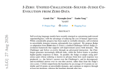 J-Zero: Unified Challenger--Solver--Judge Co-Evolution from Zero Data