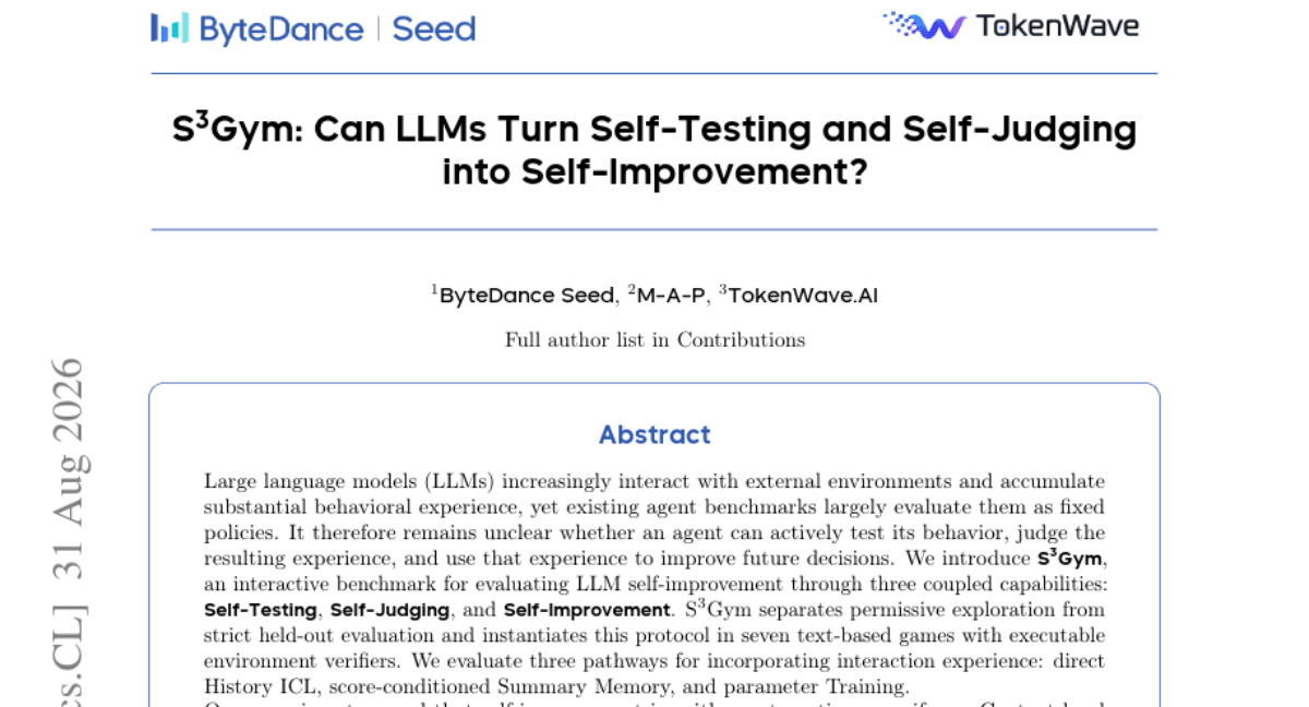 S3Gym: Can LLMs Turn Self-Testing and Self-Judging into Self-Improvement?