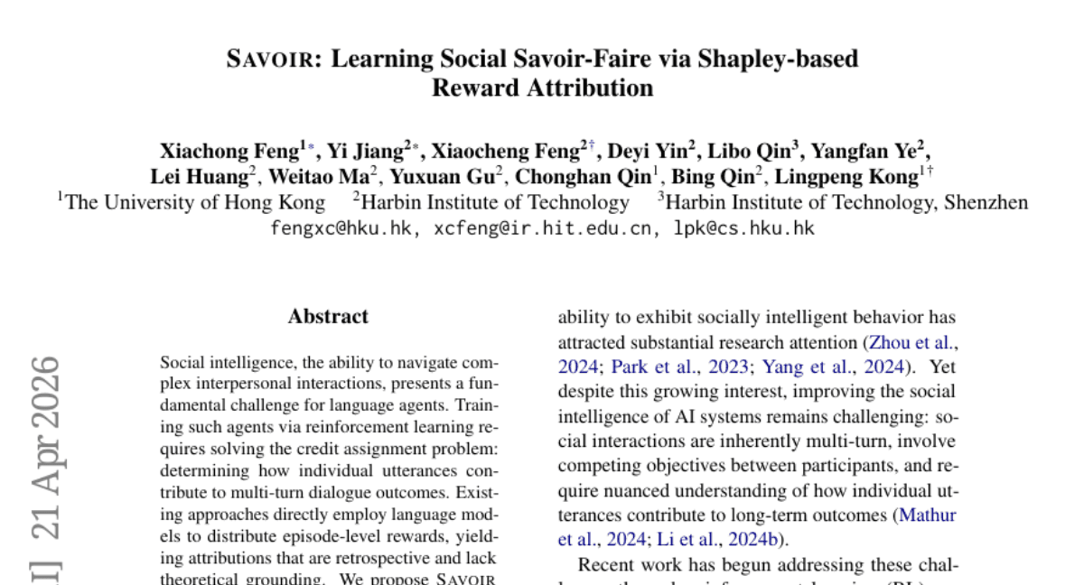 SAVOIR: Learning Social Savoir-Faire via Shapley-based Reward Attribution