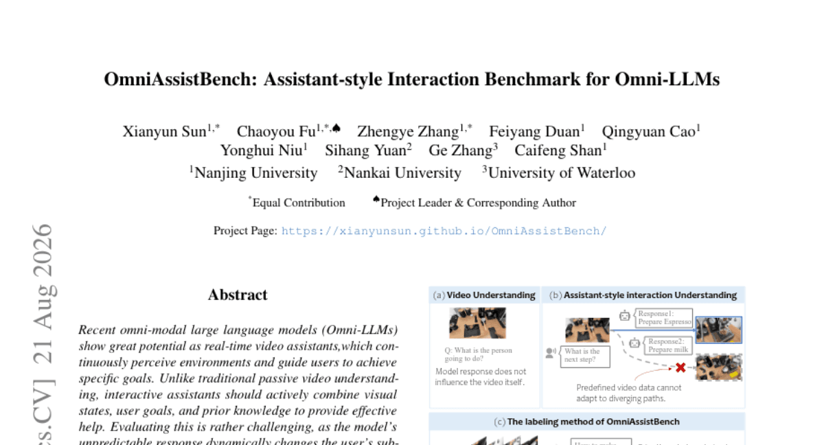 OmniAssistBench: Assistant-style Interaction Benchmark for Omni-LLMs