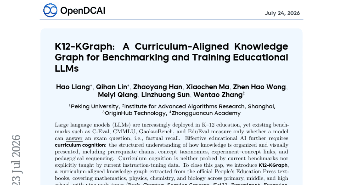 K12-KGraph: A Curriculum-Aligned Knowledge Graph for Benchmarking and Training Educational LLMs