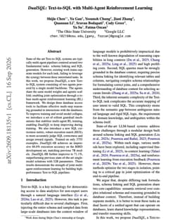 @omarsar0: Great paper from Google and colleagues.

Trains Text-to-SQL agents using multi-agent RL.

(bookmark ...