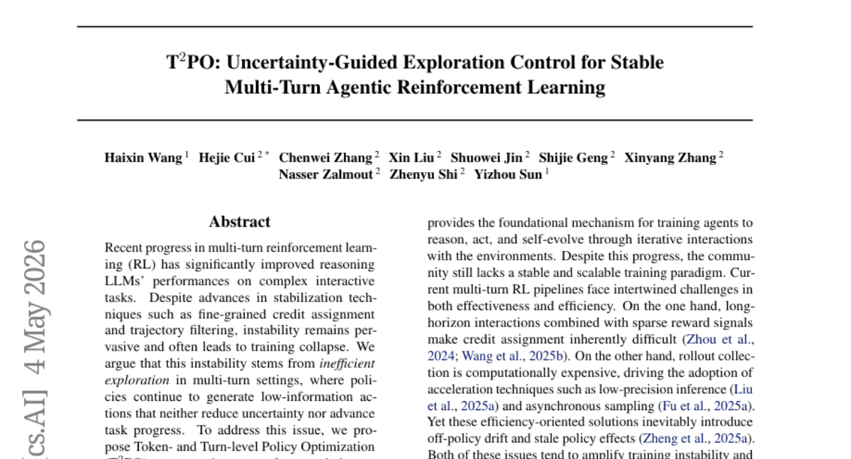 T^2PO: Uncertainty-Guided Exploration Control for Stable Multi-Turn Agentic Reinforcement Learning