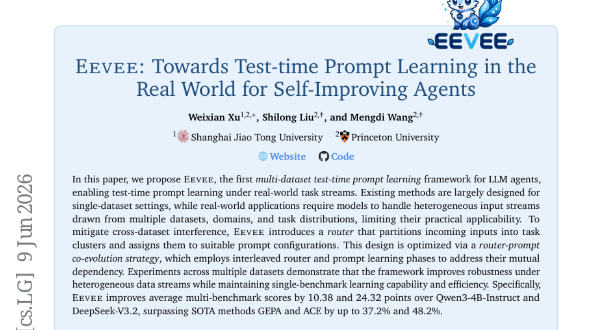 EEVEE: Towards Test-time Prompt Learning in the Real World for Self-Improving Agents
