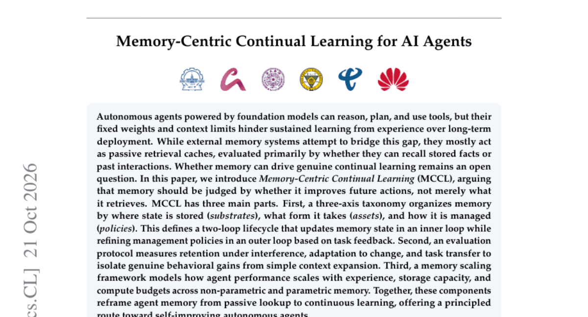 Memory-Centric Continual Learning for AI Agents