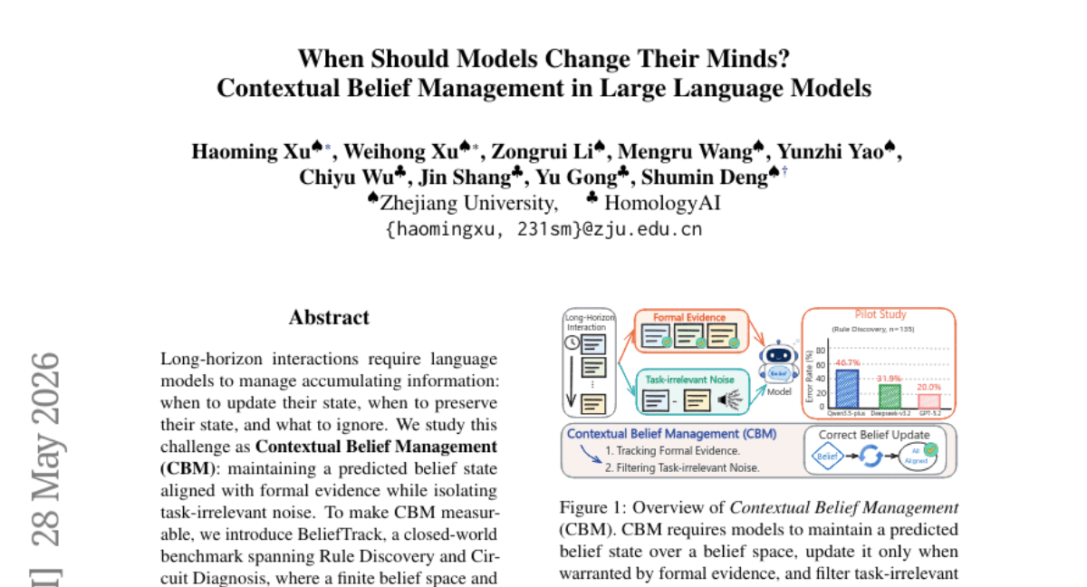When Should Models Change Their Minds? Contextual Belief Management in Large Language Models