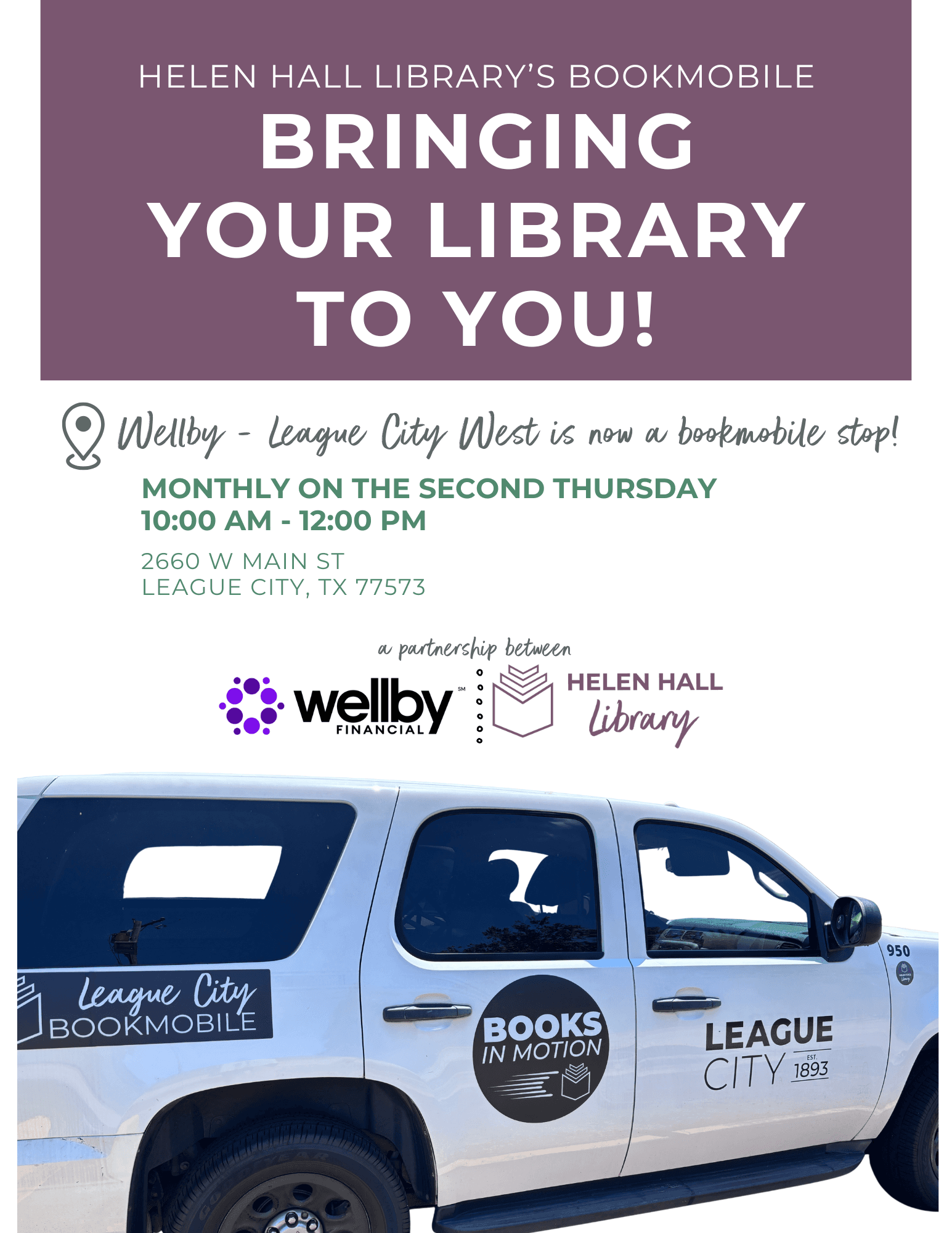 Calendar • Bookmobile Stop @ Wellby - League City