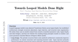 Towards Looped Models Done Right, Part I: Topology, Input Injection, Recurrent-State Design
