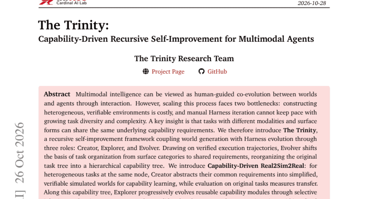 The Trinity:Capability-Driven Recursive Self-Improvement for Multimodal Agents