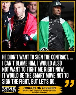 @MMAFighting: Dricus du Plessis blames Kamaru Usman for their delayed #UFCKOC fight announcement 

📰 https://t.co/...