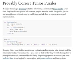 @srush_nlp: Provably Correct Tensor Puzzles (https://t.co/099ugHOGBy)

In which we formally verify Python ML cod...