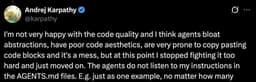 @svpino: Yes, these agents are absolutely horrible at writing decent-quality code.

But any time you say that...