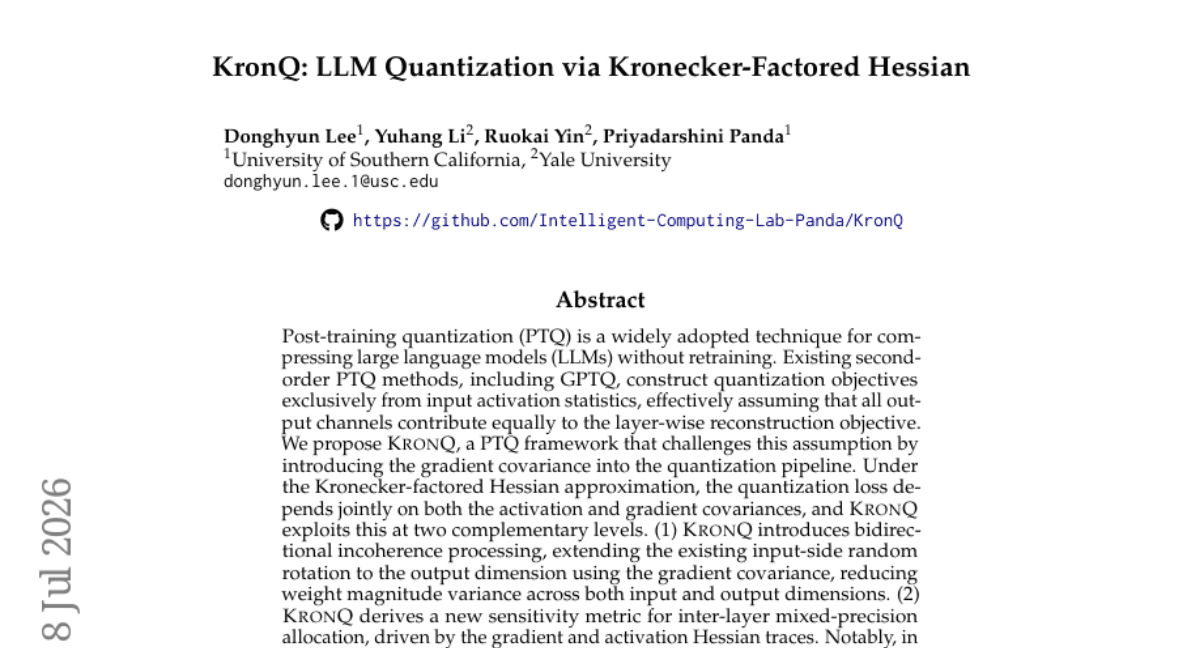 KronQ: LLM Quantization via Kronecker-Factored Hessian