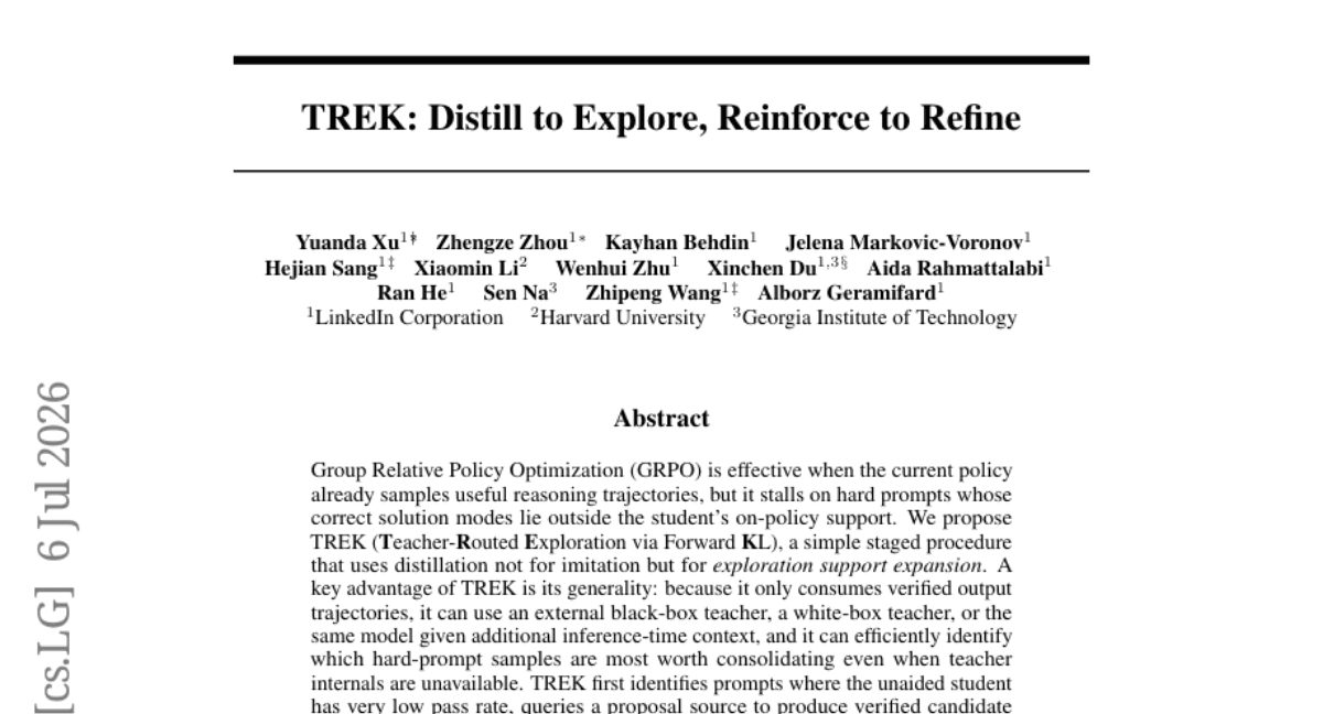 TREK: Distill to Explore, Reinforce to Refine