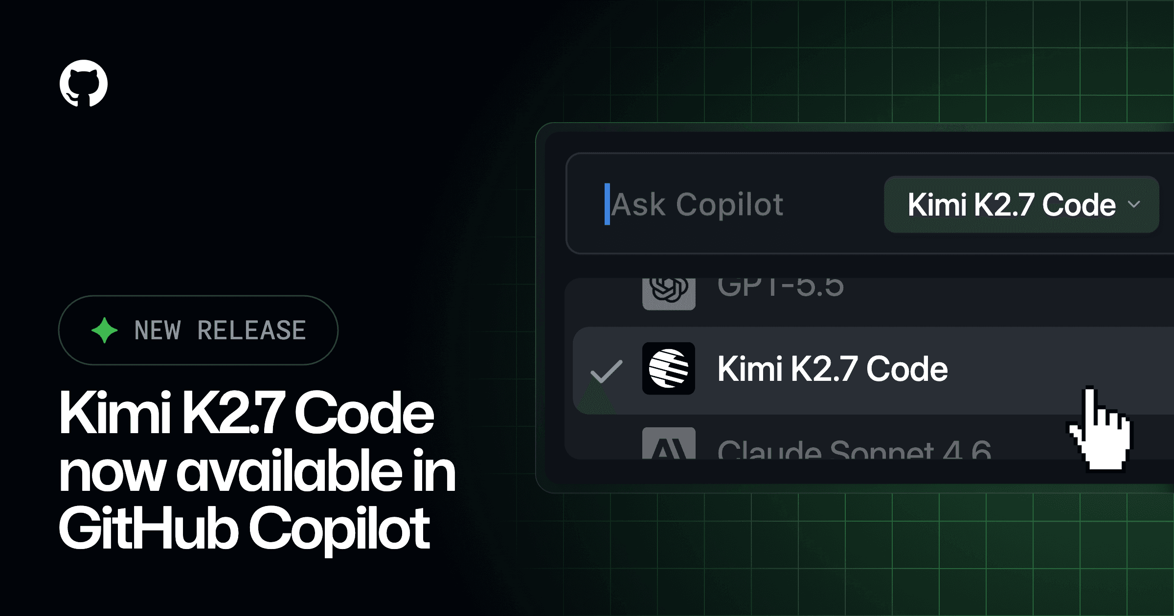 Kimi K2.7 Code is generally available in GitHub Copilot