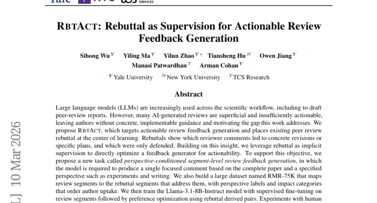 RbtAct: Rebuttal as Supervision for Actionable Review Feedback Generation