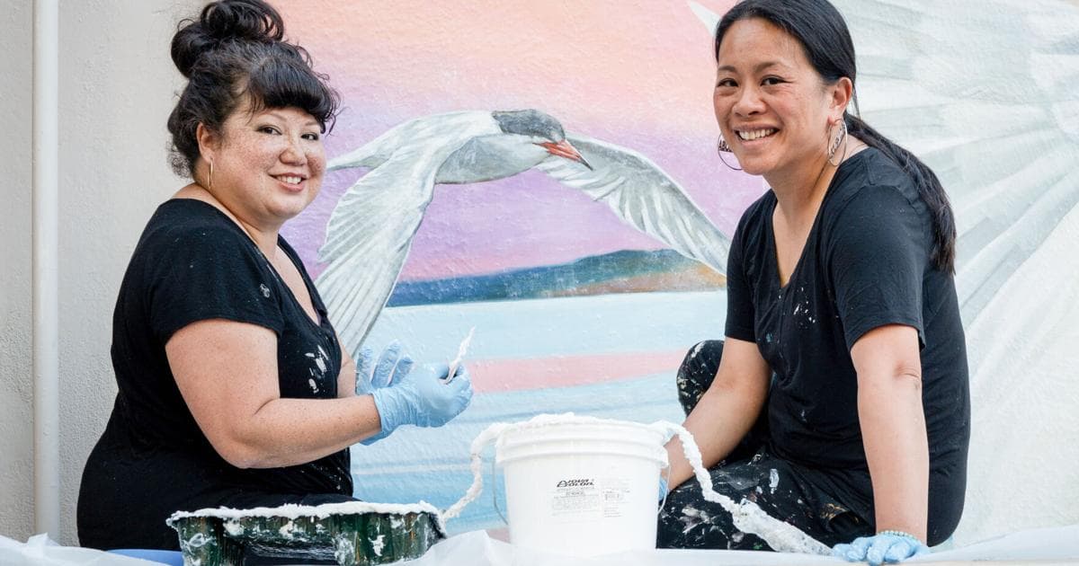 New mural in downtown Los Altos filled with shoreline birds