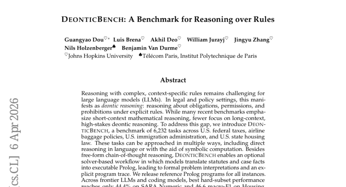 DeonticBench: A Benchmark for Reasoning over Rules