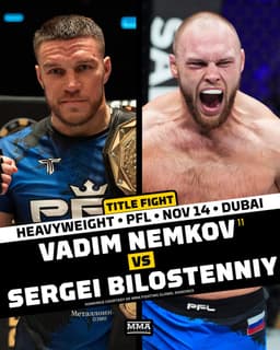 @MMAFighting: Vadim Nemkov defends his PFL heavyweight title against Sergei Bilostenniy in the main event at #PFLD...