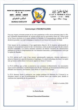 @TracTerrorism: #Azawad Liberation Front (FLA) Announces the Withdrawal of Its Forces from Kidal Town Following Airs...