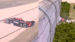 Watch | IndyCar driver Scott McLaughlin crashes into barrier during practice at Barber Motorsports Park