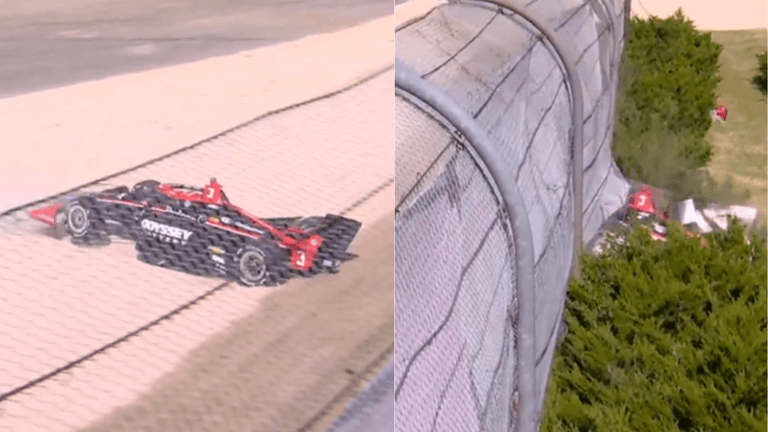 Watch | IndyCar driver Scott McLaughlin crashes into barrier during practice at Barber Motorsports Park