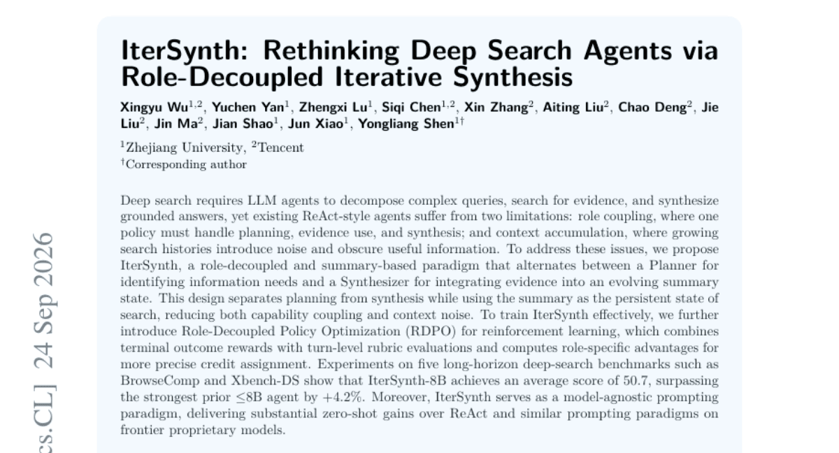 IterSynth: Rethinking Deep Search Agents via Role-Decoupled Iterative Synthesis