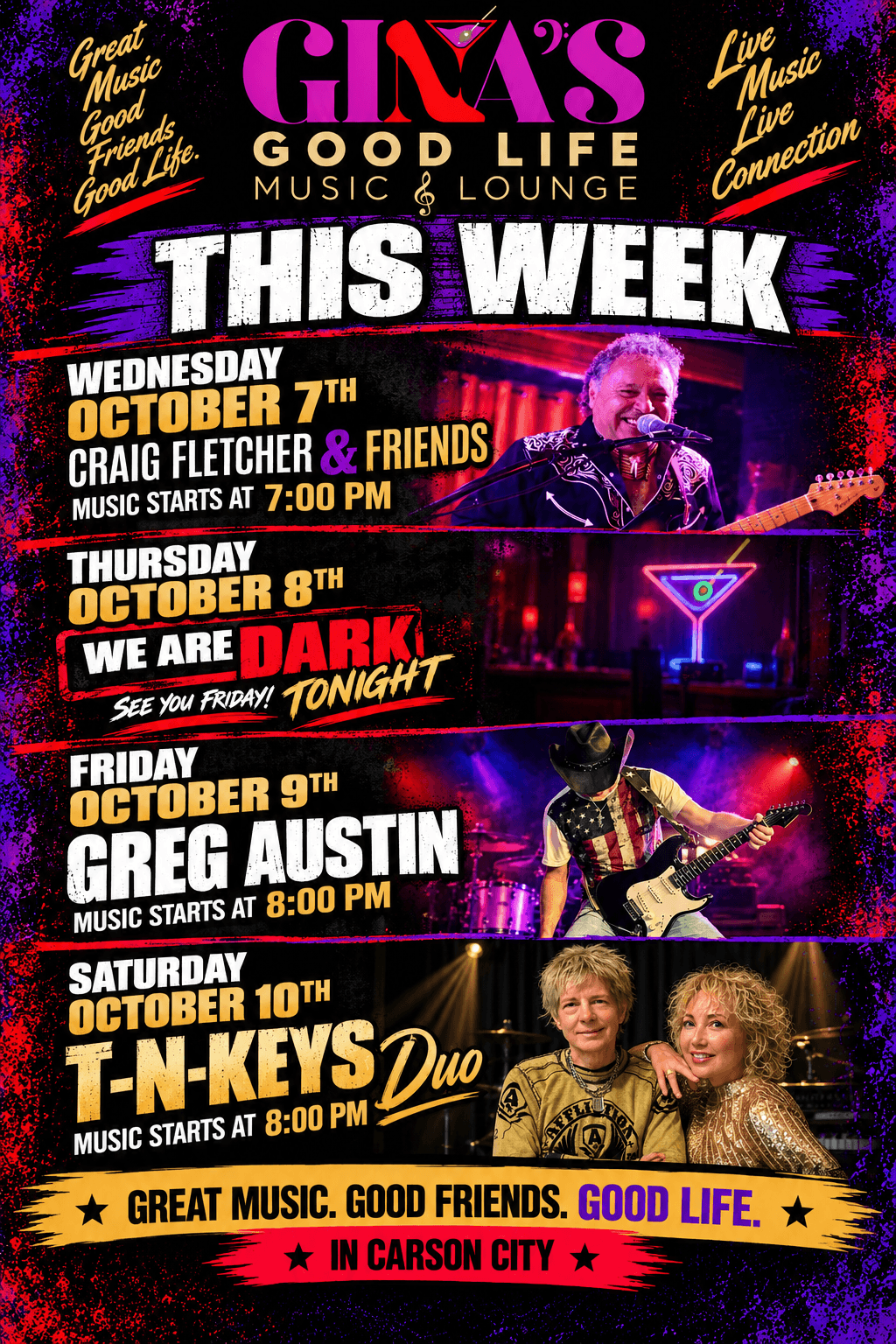 Join Us! This week at Gina's Good Life Music & Lounge! ...
