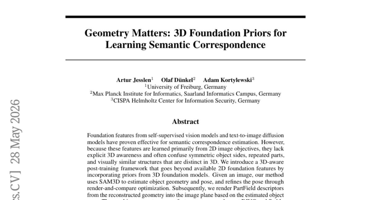Geometry Matters: 3D Foundation Priors for Learning Semantic Correspondence