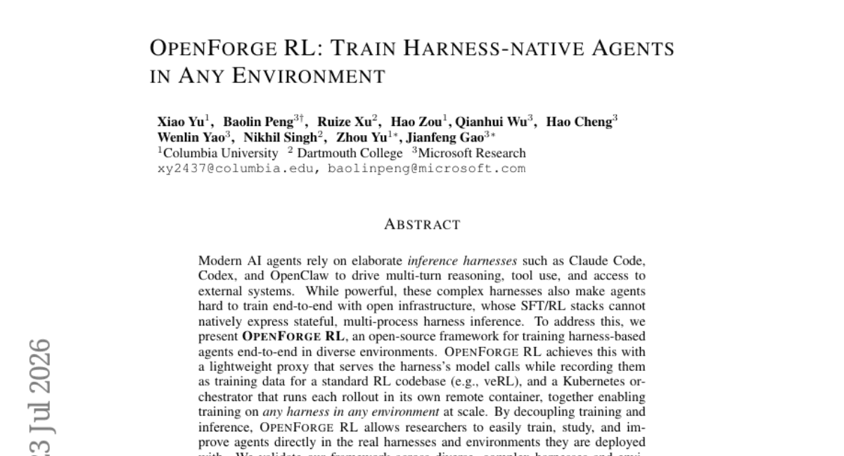 OpenForgeRL: Train Harness-native Agents in Any Environment