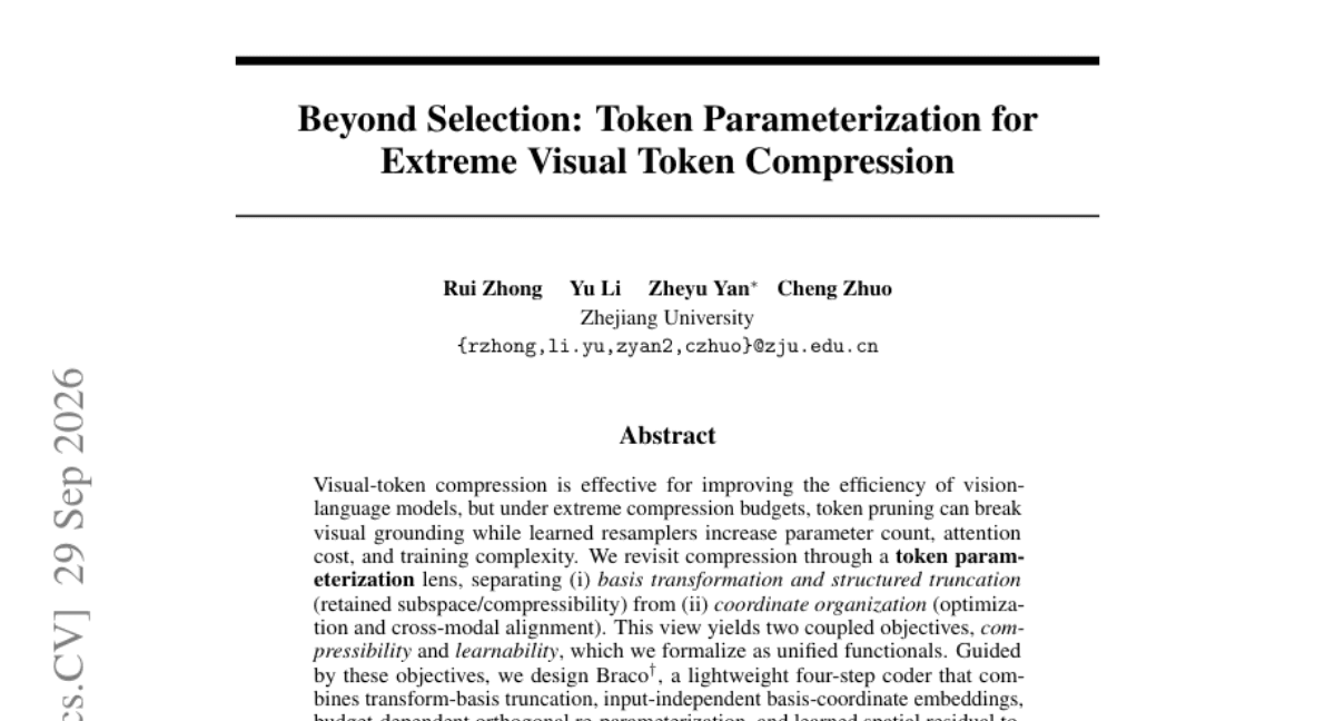 Beyond Selection: Token Parameterization for Extreme Visual Token Compression