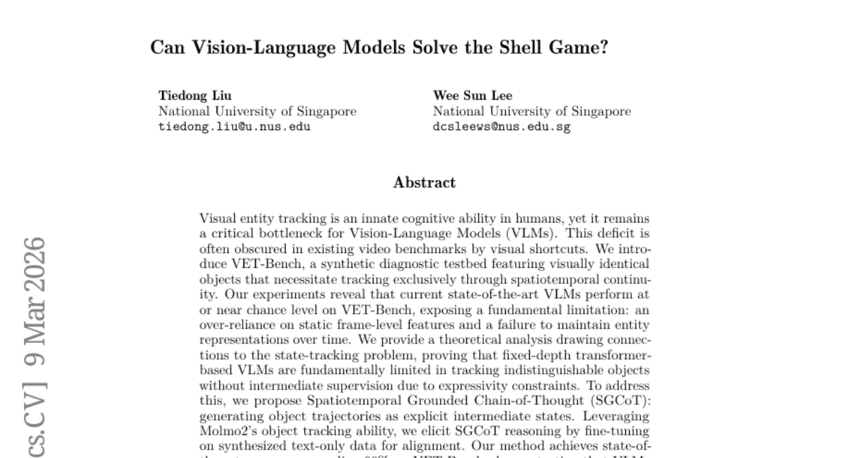 Can Vision-Language Models Solve the Shell Game?