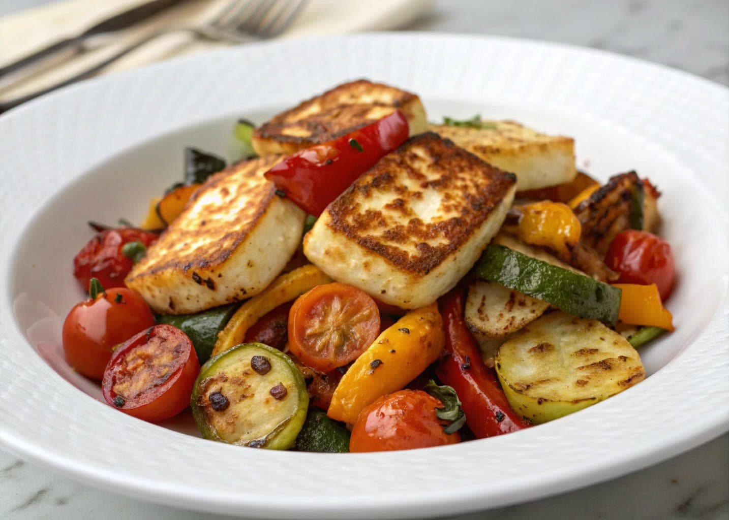 Crispy Halloumi Bowls With Roasted Veggies That Hit Every Flavor Note 