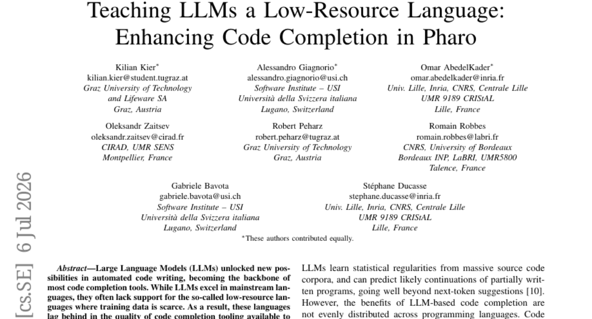 Teaching LLMs a Low-Resource Language: Enhancing Code Completion in Pharo