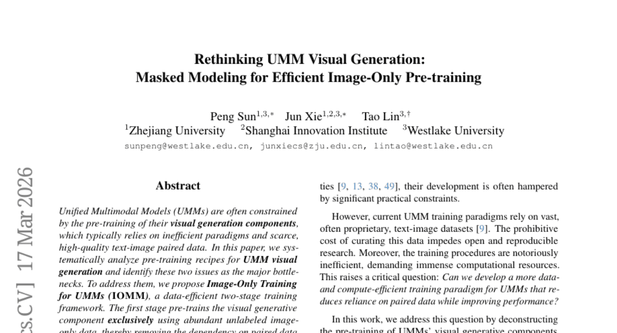 Rethinking UMM Visual Generation: Masked Modeling for Efficient Image-Only Pre-training