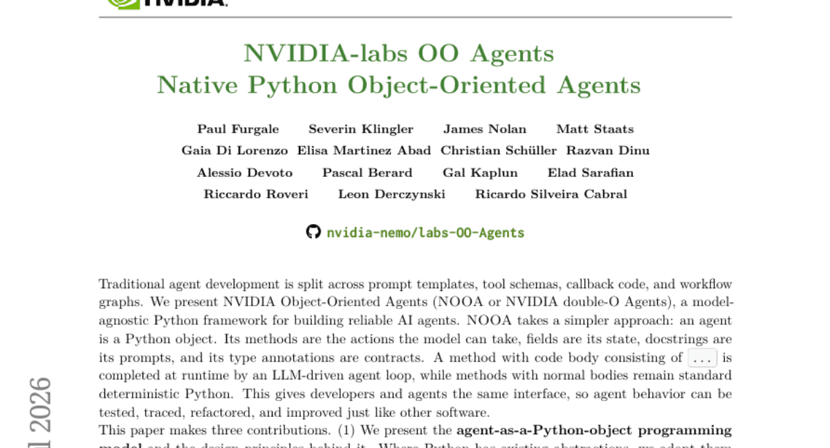 NVIDIA-labs OO Agents: Native Python Object-Oriented Agents