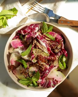 Lemon Tahini Salad with Radishes, Dates & Sesame Seeds - Justine Doiron