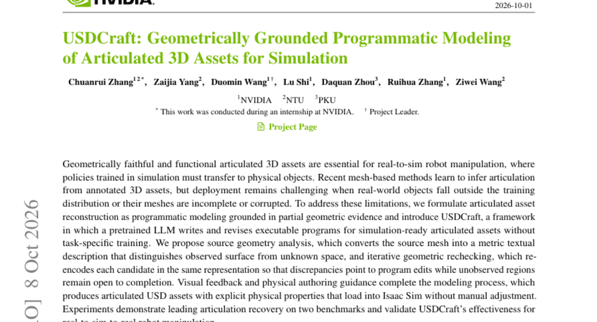 USDCraft: Geometrically Grounded Programmatic Modeling of Articulated 3D Assets for Simulation