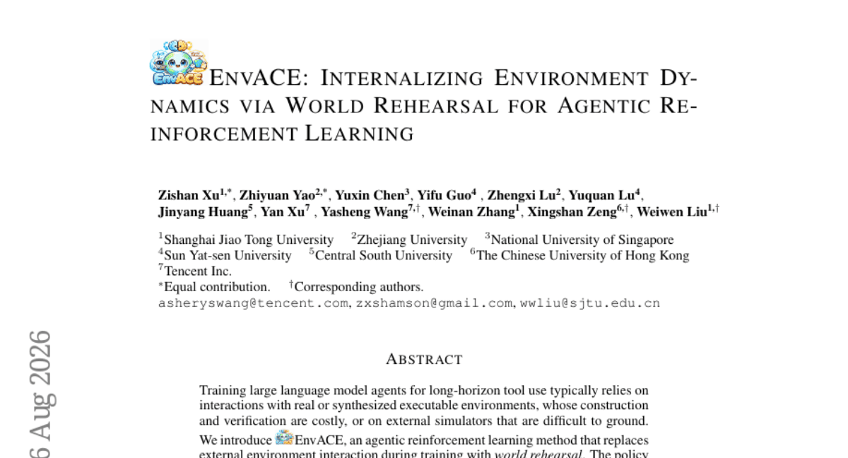 EnvACE: Internalizing Environment Dynamics via World Rehearsal for Agentic Reinforcement Learning