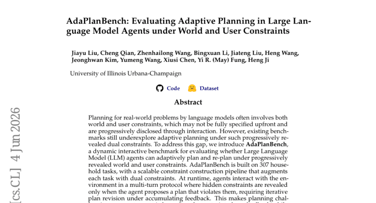 AdaPlanBench: Evaluating Adaptive Planning in Large Language Model Agents under World and User Constraints