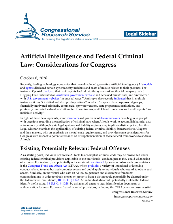 Artificial Intelligence and Federal Criminal Law