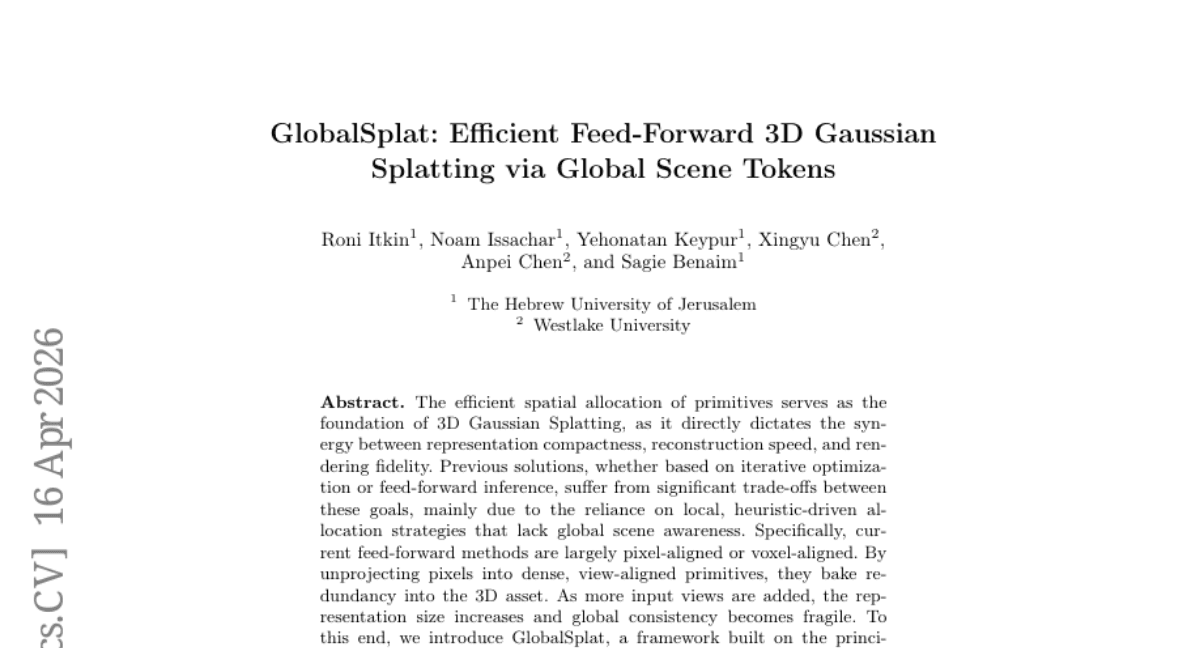 GlobalSplat: Efficient Feed-Forward 3D Gaussian Splatting via Global Scene Tokens