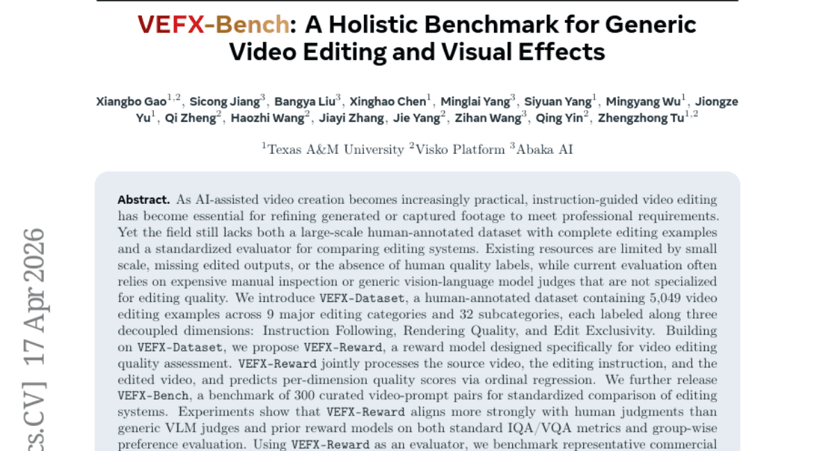 VEFX-Bench: A Holistic Benchmark for Generic Video Editing and Visual Effects