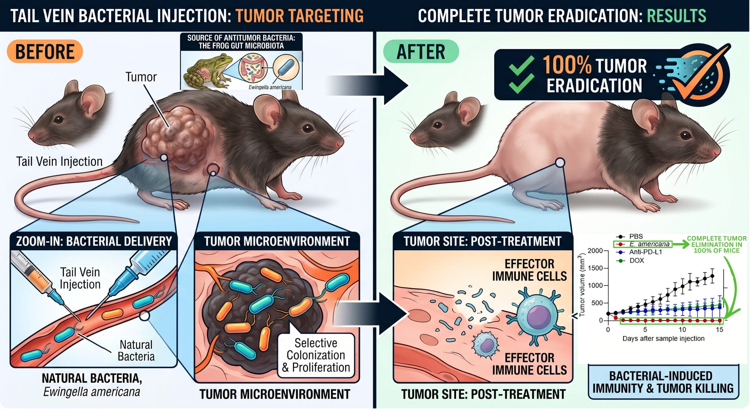 NEW STUDY: Frog-Derived Gut Bacterium Completely Eradicates 100% of Tumors After a Single Dose in Mice