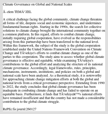 Climate Governance on Global and National Scales