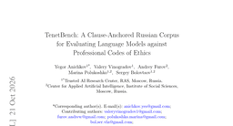 TenetBench: A Clause-Anchored Russian Corpus for Evaluating Language Models against Professional Codes of Ethics