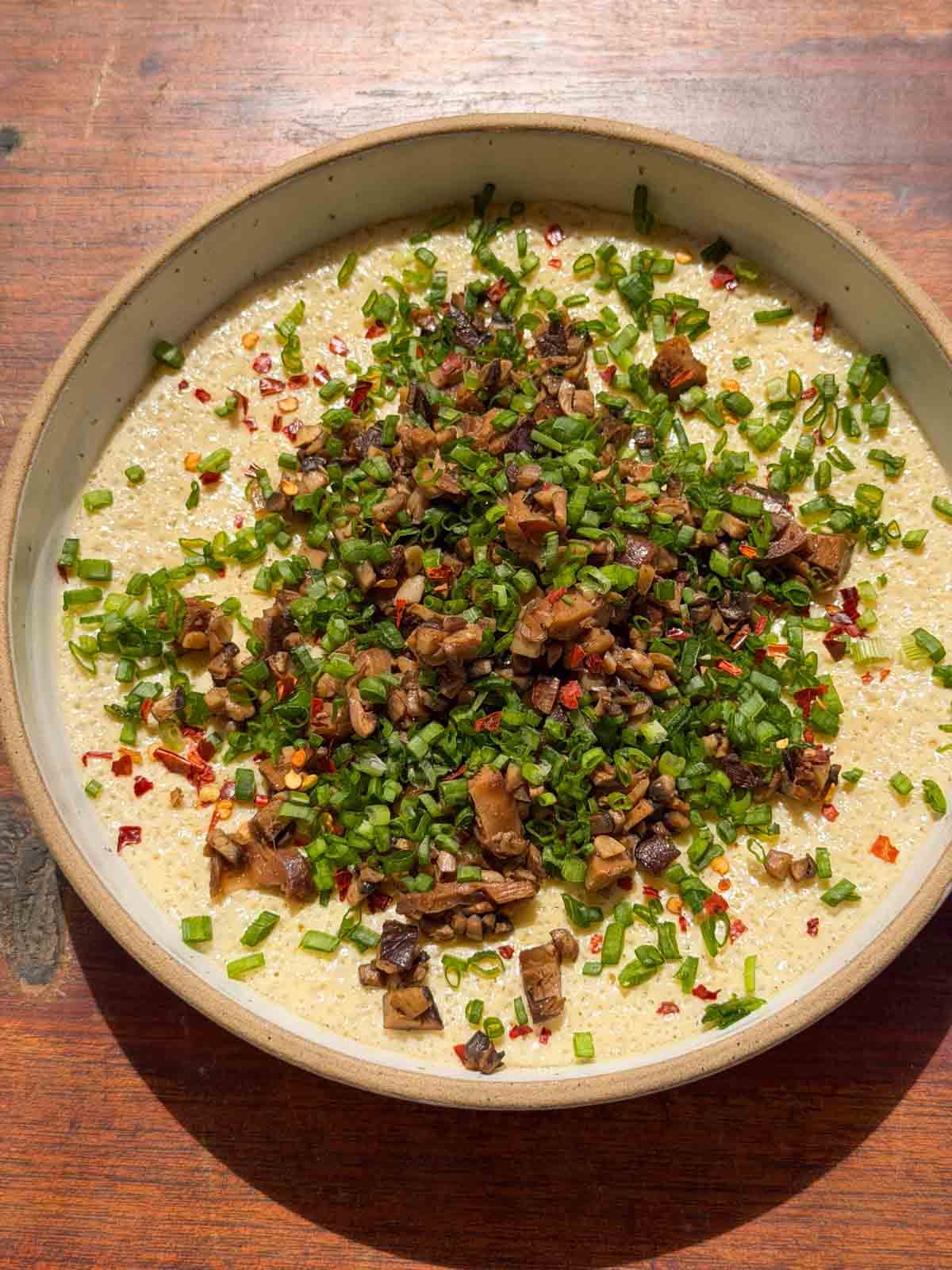 Chinese Steamed Eggs (with Mushroom Topping)