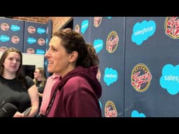 Indiana Fever head coach Stephanie White speaks to reporters before Fever practice 